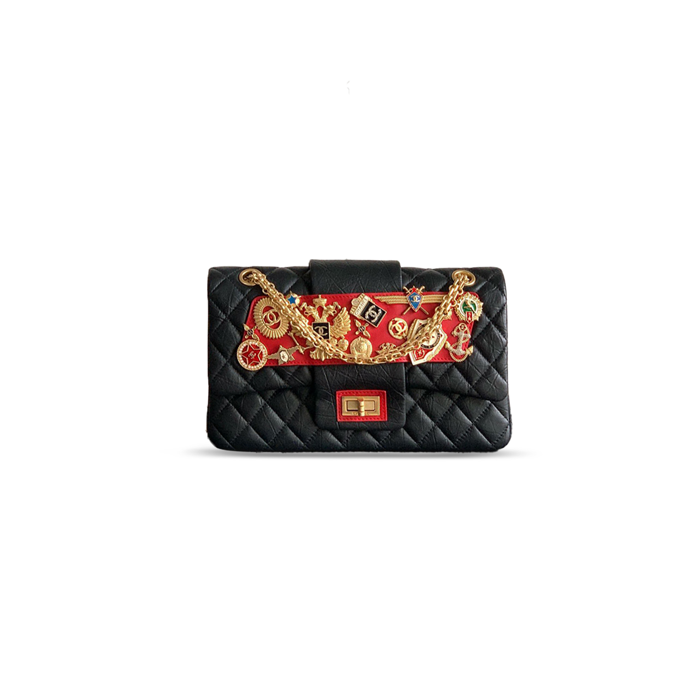 CHANEL BLACK QUILTED ROMANOV CHARMS 2.55 DOUBLE FLAP BAG 365471 (25.5*16*7.5cm)